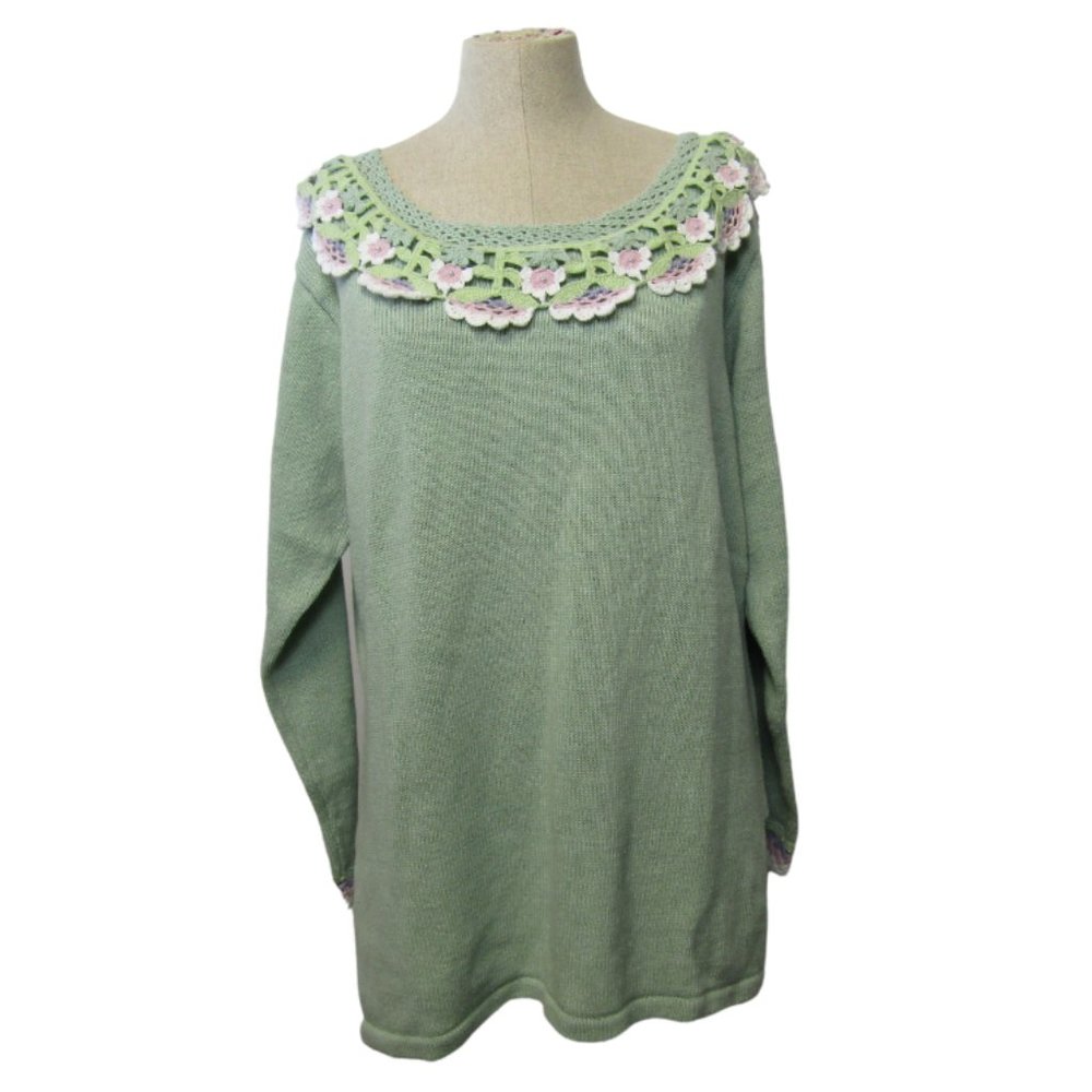 Storybook Knits L "Crochet Elegance"  Long Sleeve Sweater NWT